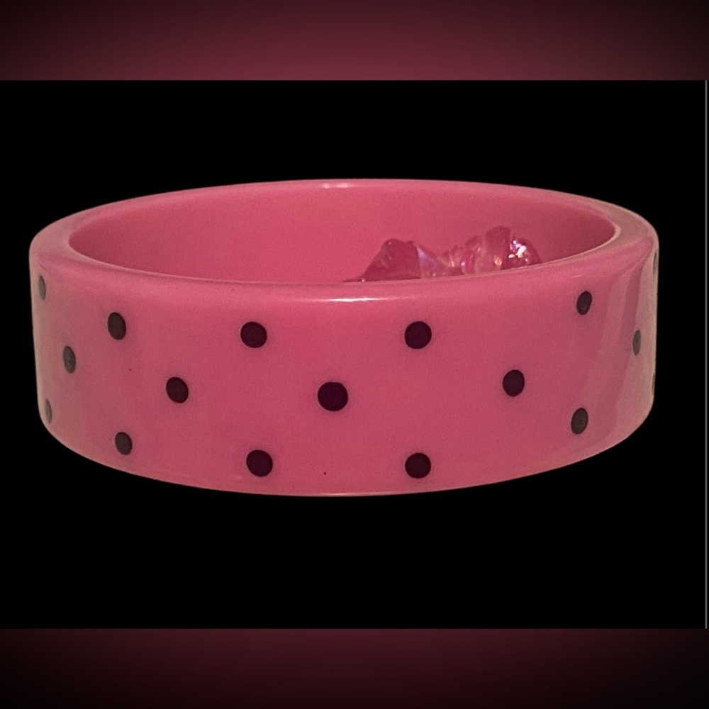 Vintage Pink & Black Polka Dot Plastic Bangle Bracelet #7056
